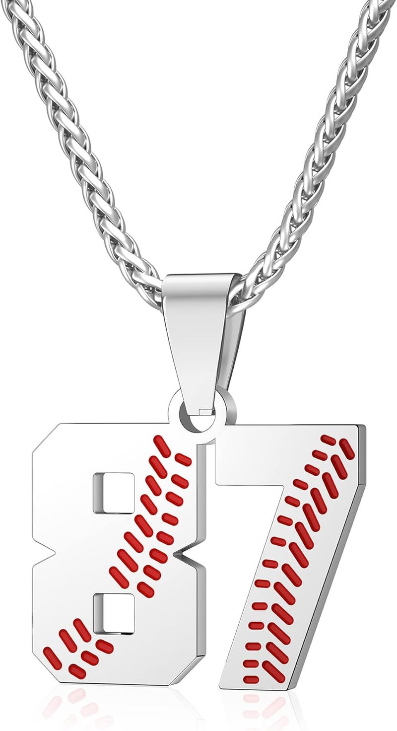 Wikavanli Personalized Baseball Jersey Number 00-99 Necklace - Stainless Steel Baseball Chain Pendant Necklace - Team Jewelry Gift for Boys, Girls, Men, Women - Image 1
